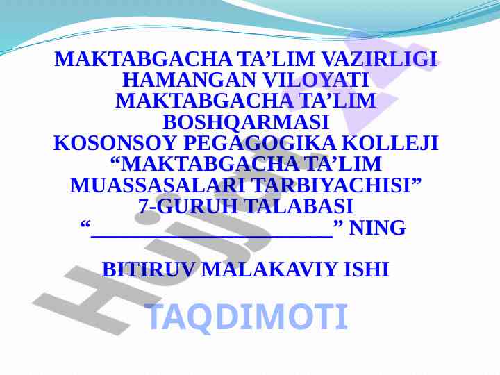 Maktabgacha ta'lim muassasalari tarbiyachisi mavzusi