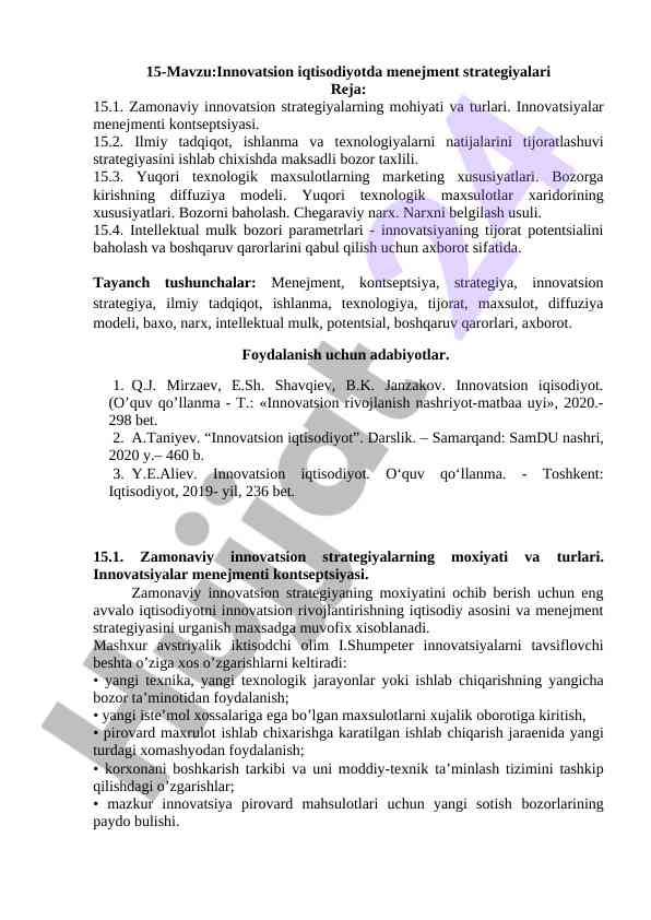 Innovatsion iqtisodiyotda menejment strategiyalari