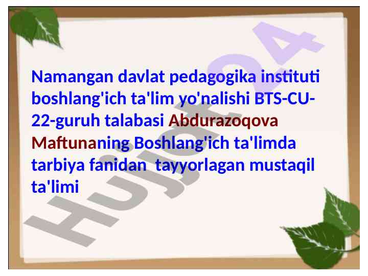 Tarbiya fanini o'qitishda tarbiya treninglari