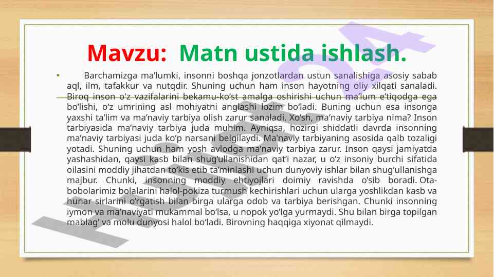 Maʼnaviy tarbiya va inson hayoti to‘g‘risida