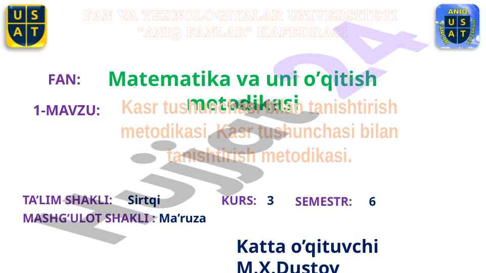 Matematika o‘qitish metodikasi bo‘yicha darslar