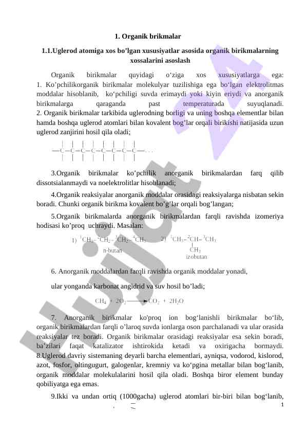 Organik birikmalar va ularning xossalari