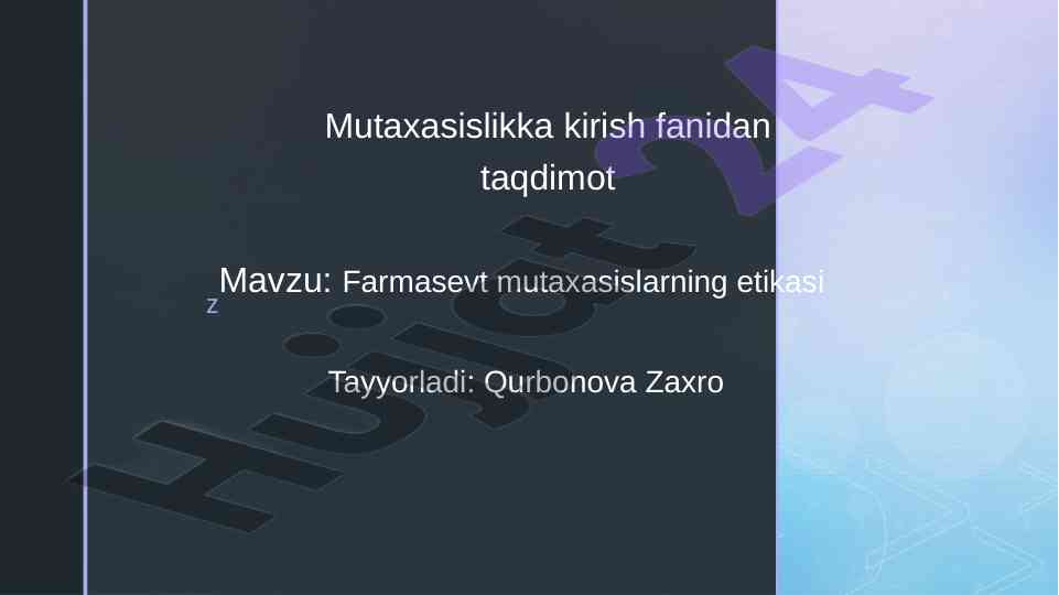 Farmasevt mutaxassislarning etikasi taqdimoti