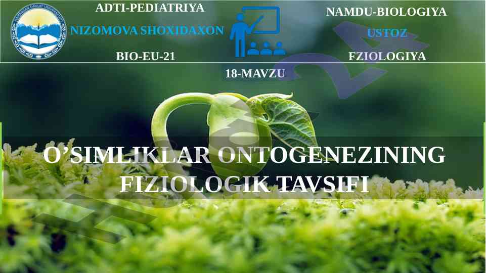 O'simliklar ontogenezi fiziologik tavsifi analizi