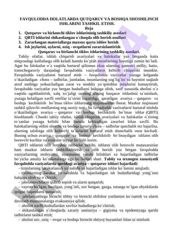 Favqulodda vaziyatlarda qutqaruv ishlarini tashkili