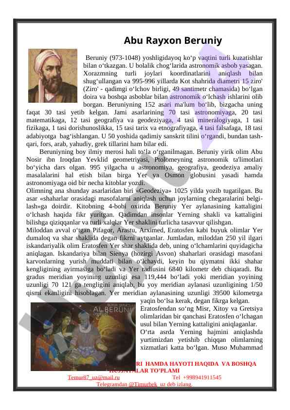 Abu rayxon beruniy: astronomiya va matematikani o‘rganish