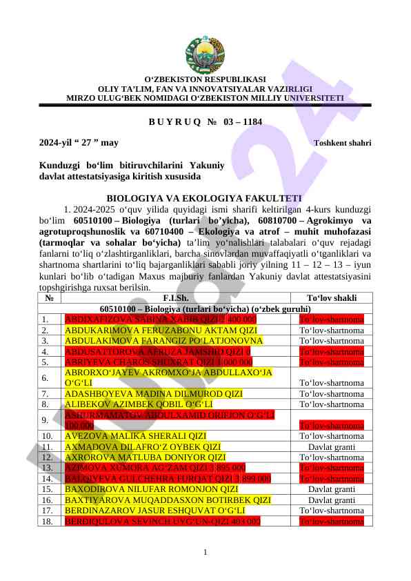 Yakuniy davlat attestatsiyasiga kirish tartibi 2024