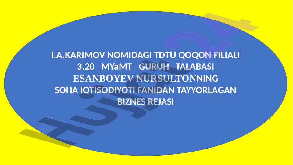Biznes rejasi xo'jalik sovuni mahsulotlari ishlab chiqish