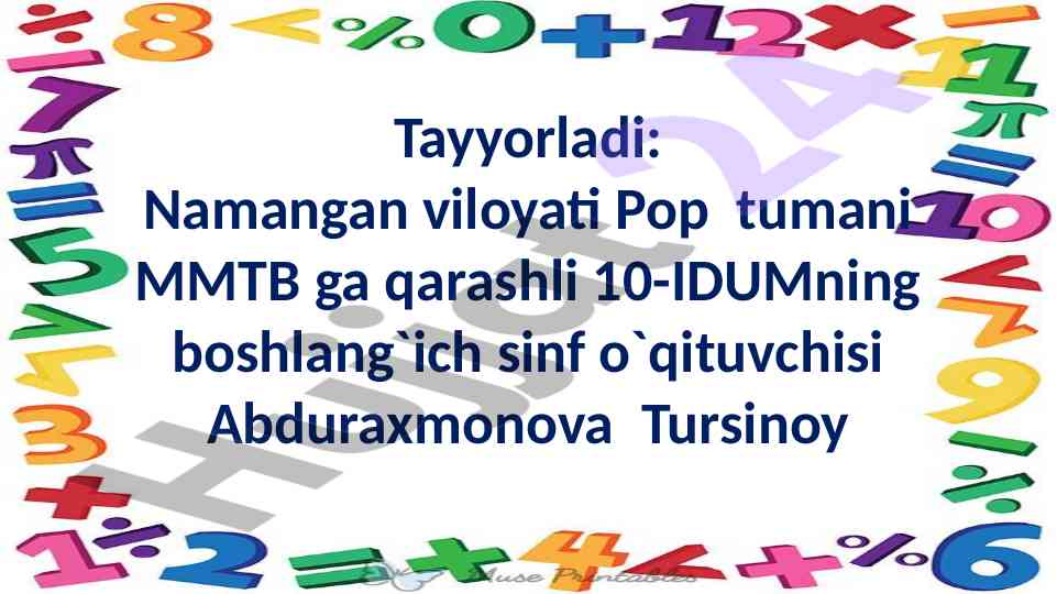 Boshlang‘ich sinf matematika dars rejasi