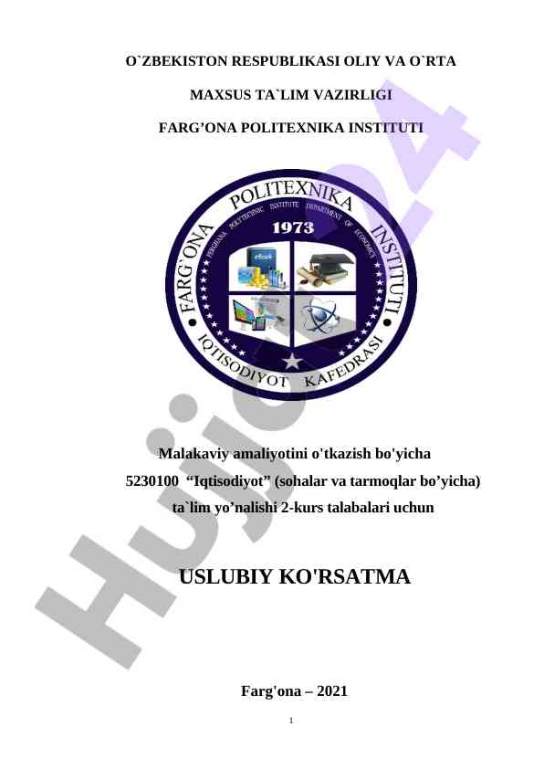Malakaviy amaliyot uslubiy ko'rsatma iqtisodiyot talabalari uchun