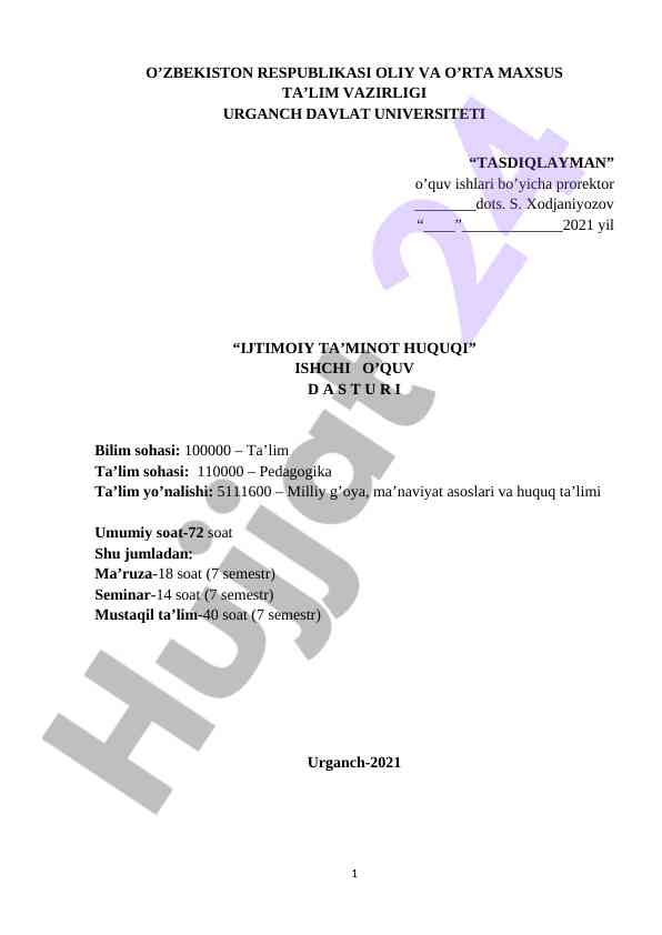Ijimoiy ta'minot huquqi o'quv dasturi