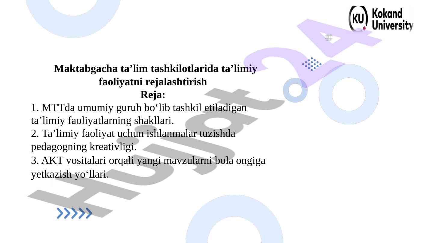 Maktabgacha ta’limda ta’limiy faoliyatni rejalashtirish