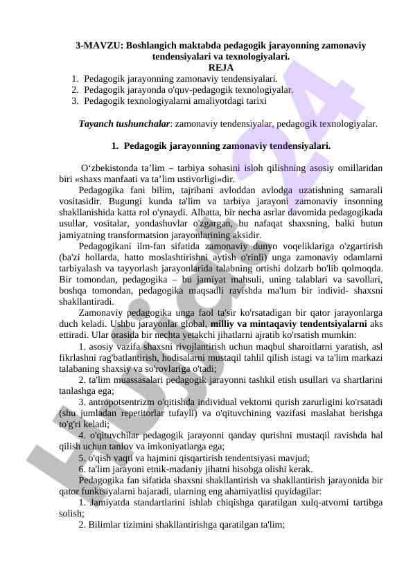 Zamonaviy pedagogik jarayonlar va texnologiyalar