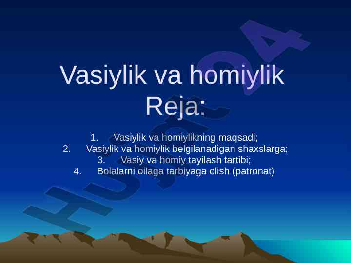 Vasiylik va homiylik tizimi bo‘yicha ma'lumotlar