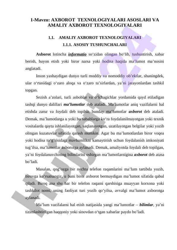 Axborot texnologiyalari asoslari va amaliy axborot