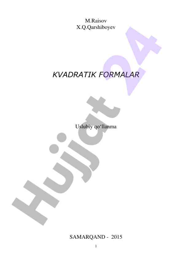 Kvadratika formalar uslubiy qo‘llanma