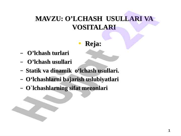 O'lchash usullari va vositalari tahlili