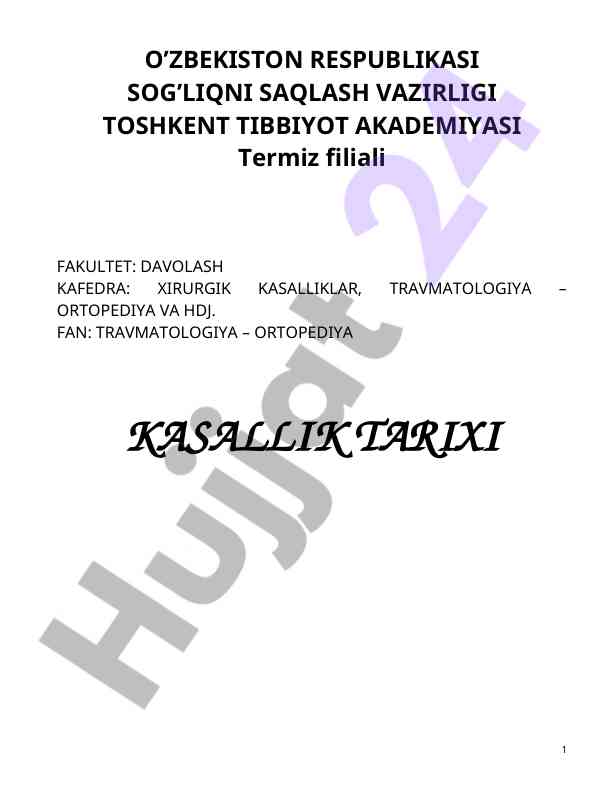 Travmatologiya ortopediya fanining o'quv tarixi