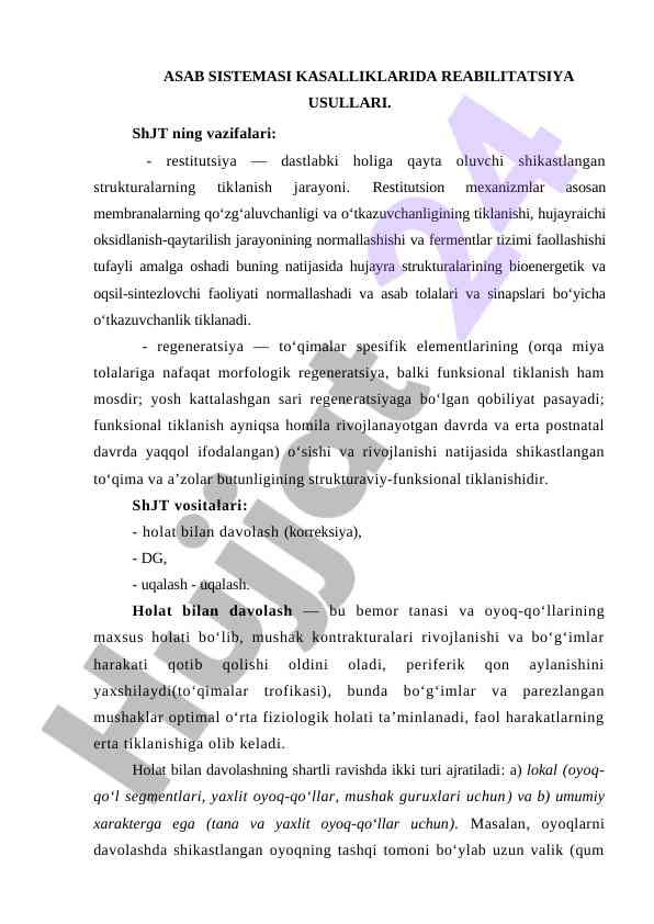 Asab sistemasi kasalliklarida reabilitatsiya usullari