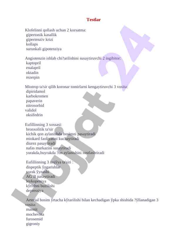 Klofelin va eufillin: ta'siri va ishlatilishi