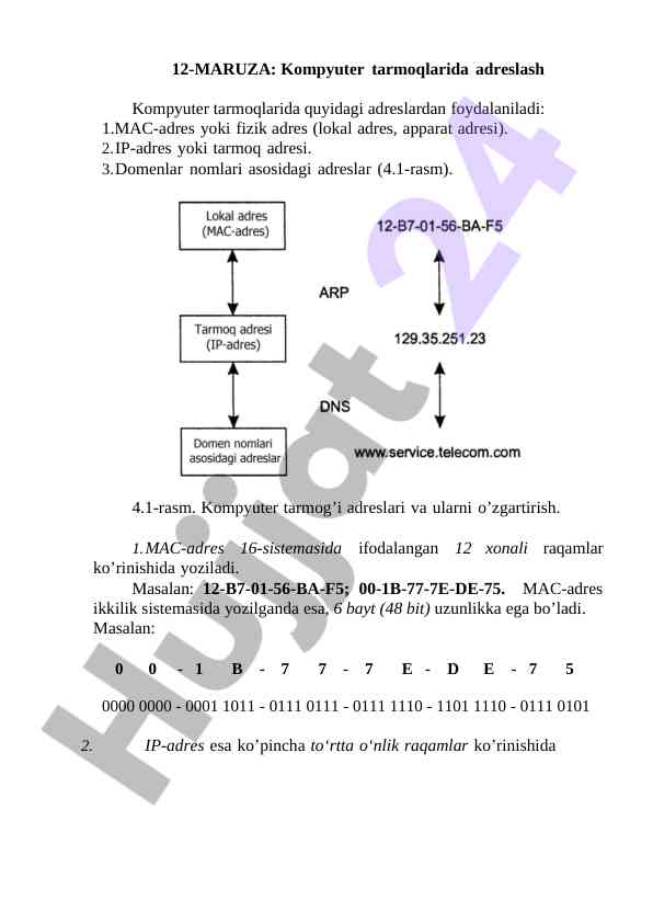 Kompyuter tarmoqlarida adreslash asoslari