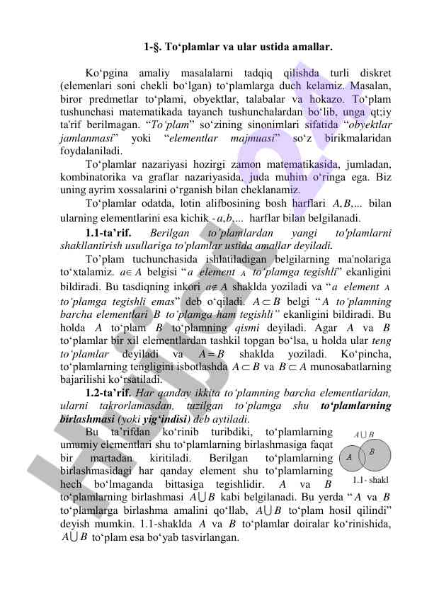 To‘plamlar va ular ustida amallar tajribasi