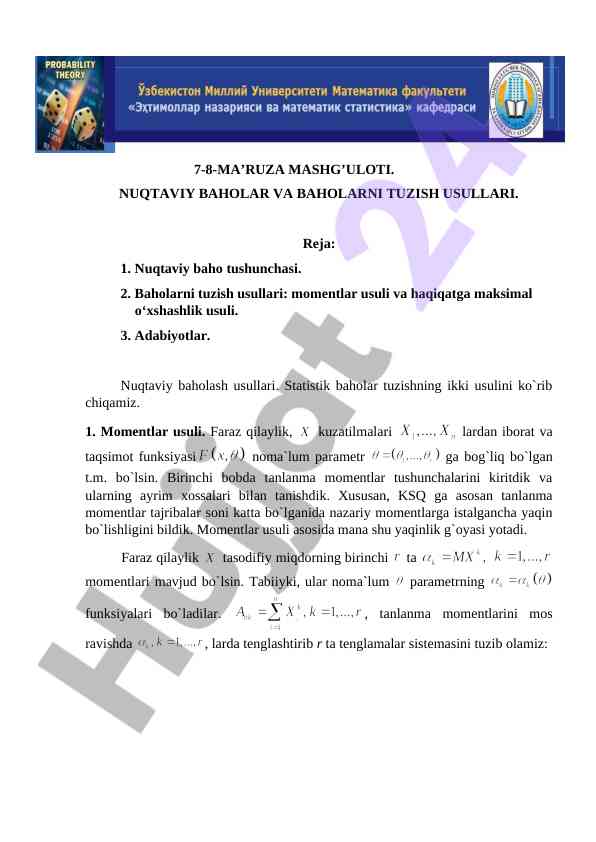 Nuqtaviy baholar va baholarni tuzish usullari