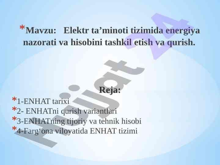 Elektr ta'minoti tizimida energiya nazorati