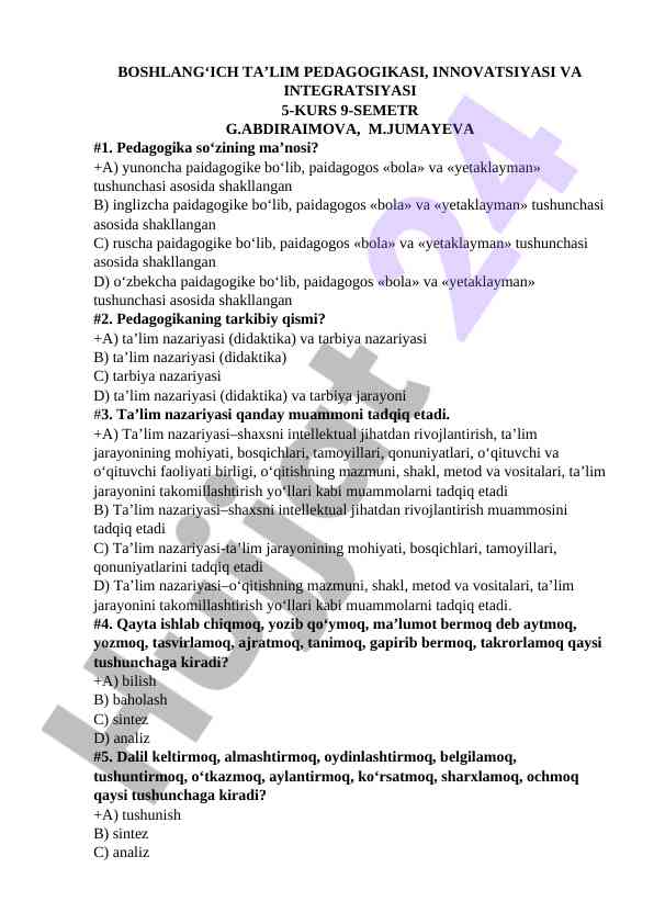 Boshlang‘ich ta'lim pedagogikasi va innovatsiyasi
