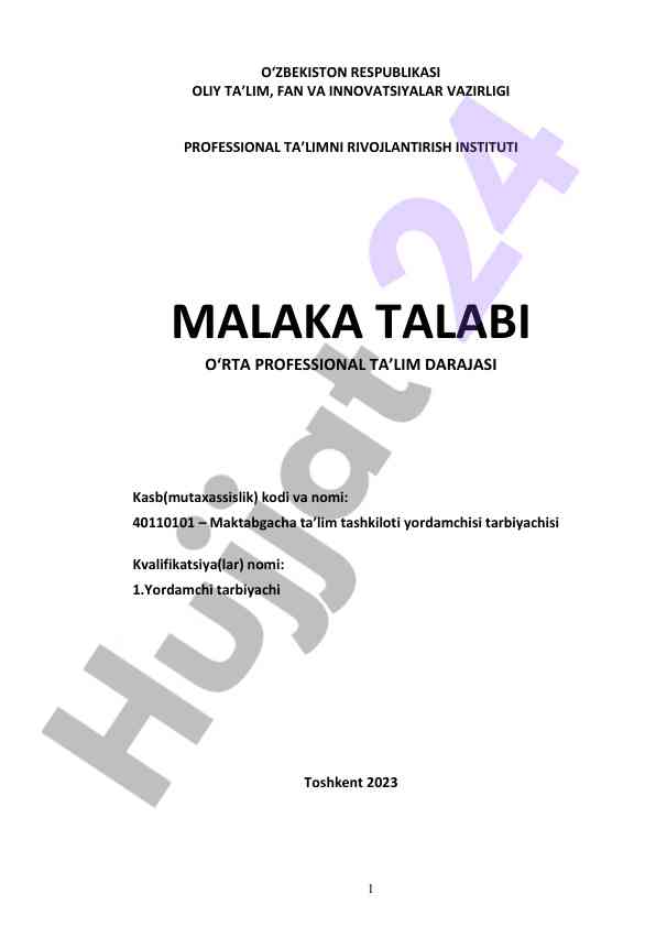 O‘rta professional ta’lim darajasi bo‘yicha talablar