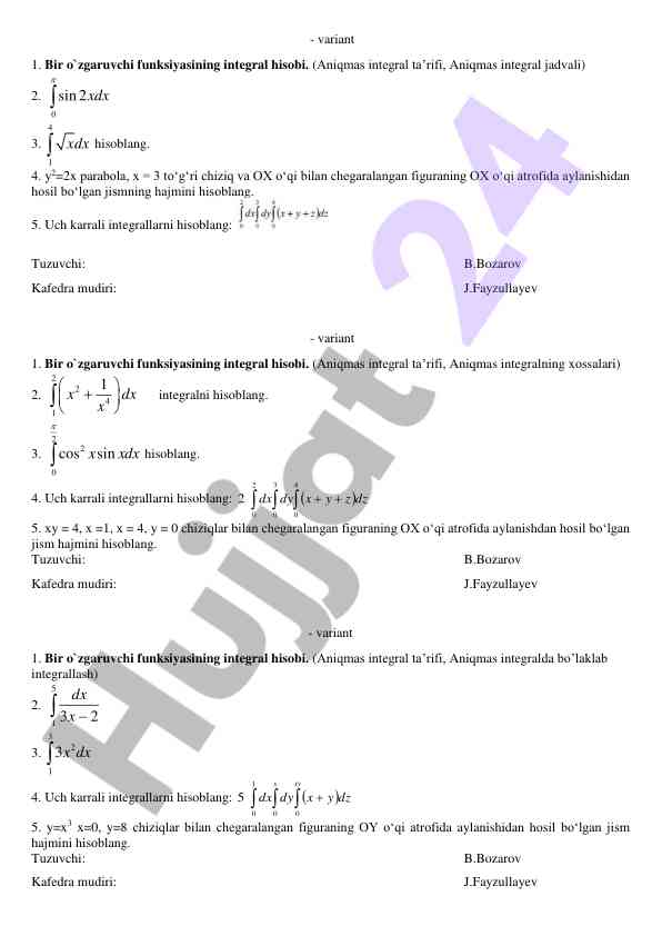 Integral hisobi: o'zgaruvchi funktsiyalar tahlili