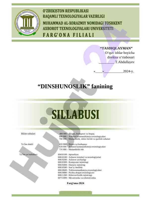 O‘quv dasturlari va fanlar sillabusi 2024