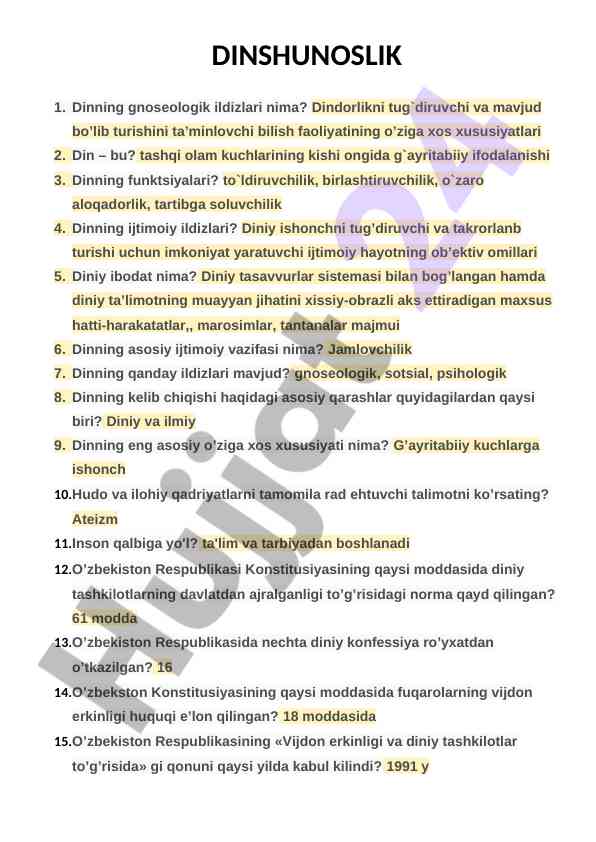 Dinshunoslik va uning asosiy asoslari