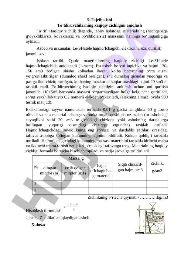 To’ldiruvchilarning Haqiqiy Zichligini Aniqlash