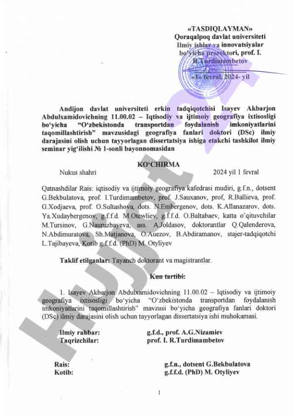 O‘zbekistonda transportdan foydalanish imkoniyatlari