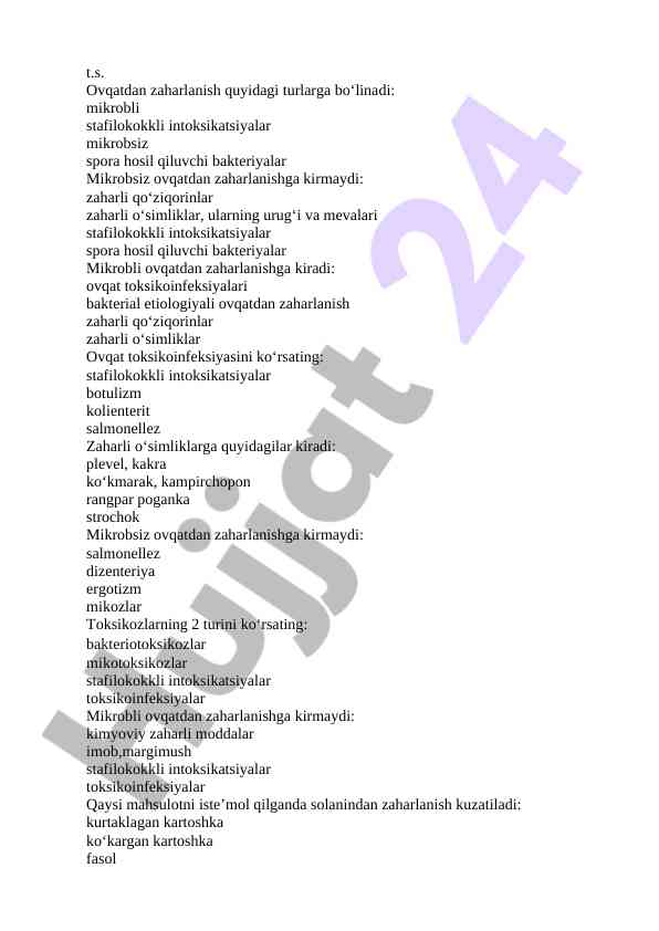 Ovqatdan zaharlanish turlari va ularning belgilari