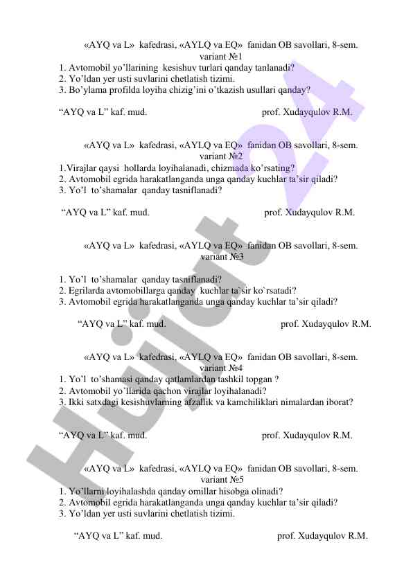 Ob savollari fanidan 8-semestr uchun loyiha