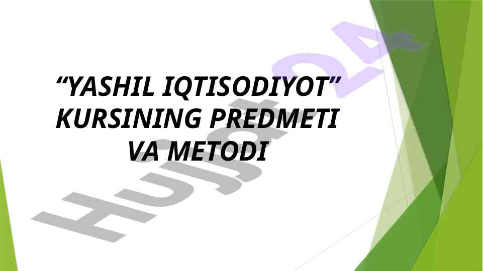 Yashil iqtisodiyot metodlari va tushunchalari