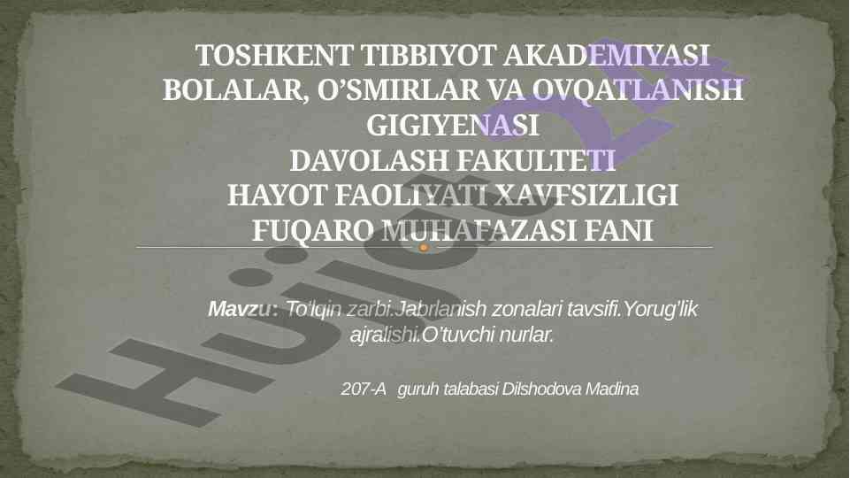 To’lqin zarbi davolash faoliyati xavfsizligi