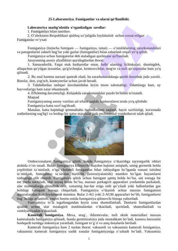 Fumigantlar va ularni qo‘llanilishi