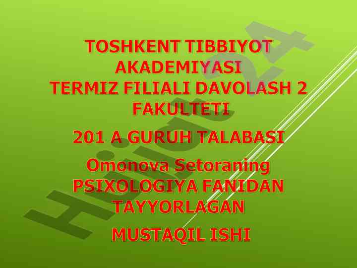 Psixologiya fanidan mustaqil ish tayyorlash