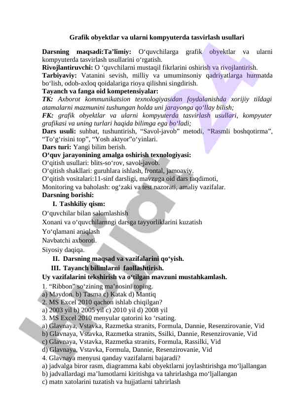 Grafik obyektlar va ularni tasvirlash usullari