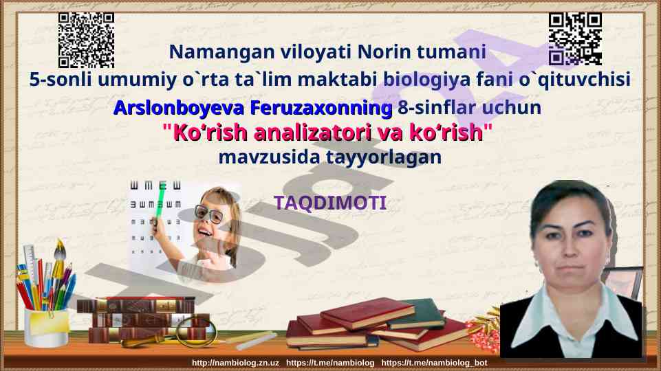 Ko‘rish analizatori va ko‘rish mavzusi taqdimoti