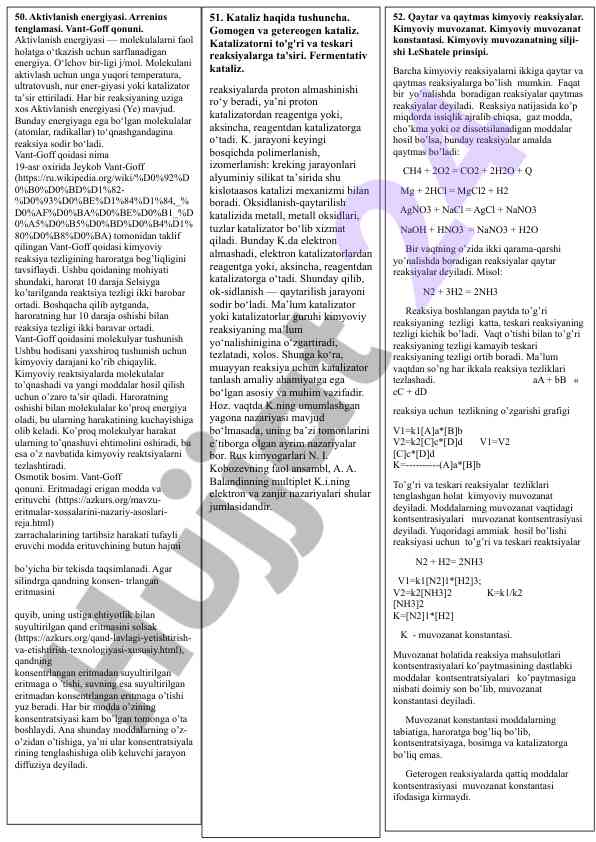 Aktivlanish energiyasi va vant-goff qonuni