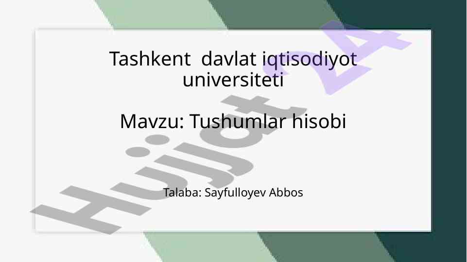 Tushumlar Hisobi Bo‘yicha Tahlil