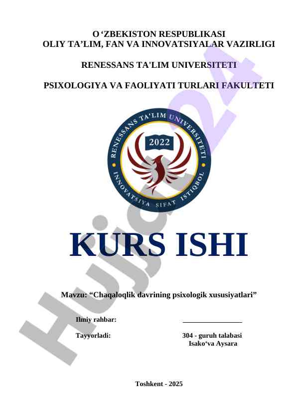 Chaqaloqlik davrining psixologik xususiyatlari