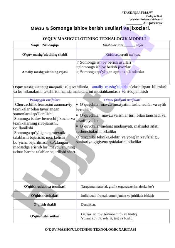 Somonga ishlov berish usullari va jihozlari