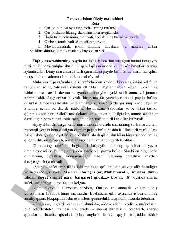 Islom fikxiy maktablari tushunchalari va rivoji