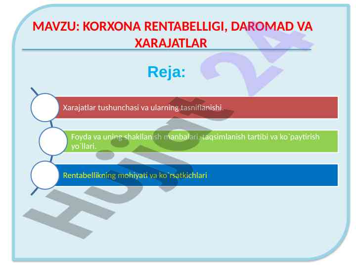 Korxona rentabelligi daromad va xarajatlar tahlili