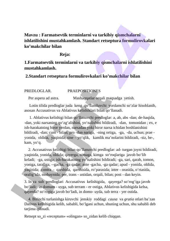 Farmatsevtik terminlar va tarkibiy qismchalar